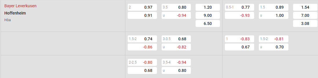 Tỷ lệ kèo Leverkusen vs Hoffenheim